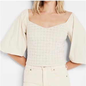 Express Cream Eyelet Puff Sleeve Top
